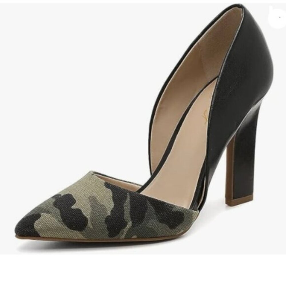 FOWT Women Classic Camouflage Pumps Pointed Toe High Heel Stiletto Pumps Black